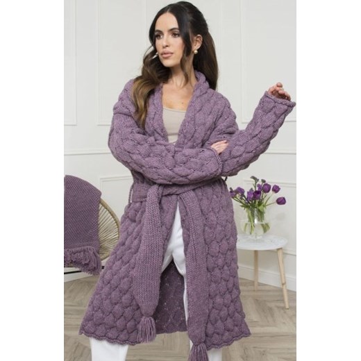 Kamea Bianka wełniany sweter z wiązaniem lila ze sklepu intimiti.pl w kategorii Swetry damskie - zdjęcie 187868169