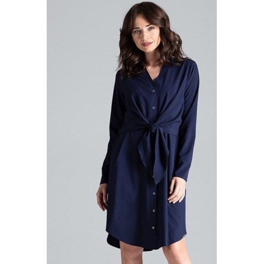Koszulowa sukienka z wiązaniem w pasie granatowa L031 ze sklepu intimiti.pl w kategorii Sukienki - zdjęcie 187868218