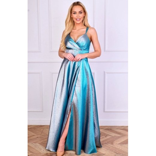 Duet Żakard błyszcząca długa sukienka srebrno-turkusowa ze sklepu intimiti.pl w kategorii Sukienki - zdjęcie 187868267