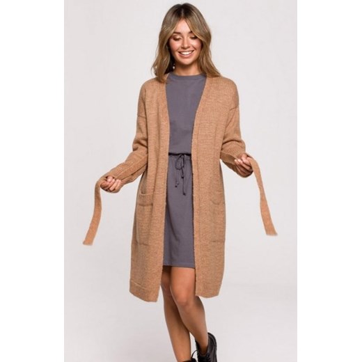 Karmelowy kardigan z paskiem BK077 ze sklepu intimiti.pl w kategorii Swetry damskie - zdjęcie 187868375