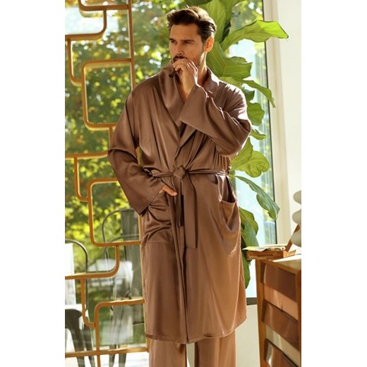Dkaren Lukas satynowy szlafrok męski brązowy ze sklepu intimiti.pl w kategorii Szlafroki męskie - zdjęcie 187868909