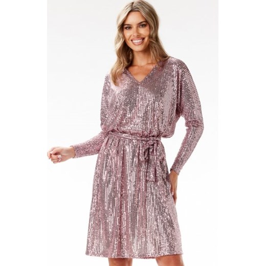 Awama A690 cekinowa midi sukienka różowa ze sklepu intimiti.pl w kategorii Sukienki - zdjęcie 187869288
