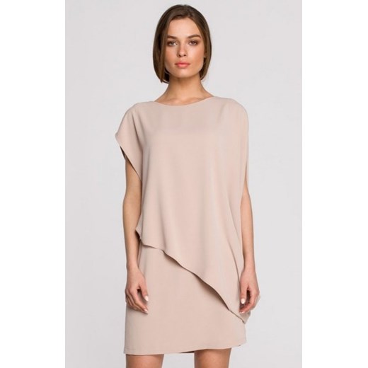Elegancka sukienka mini warstwowa beżowa S262 ze sklepu intimiti.pl w kategorii Sukienki - zdjęcie 187869406
