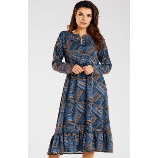 Awama wzorzysta sukienka z falbaną A468 navy ze sklepu intimiti.pl w kategorii Sukienki - zdjęcie 187869548