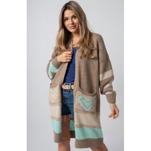 Kolorowy oversizowy długi kardigan Carrie mocca-oliwka ze sklepu intimiti.pl w kategorii Swetry damskie - zdjęcie 187869779