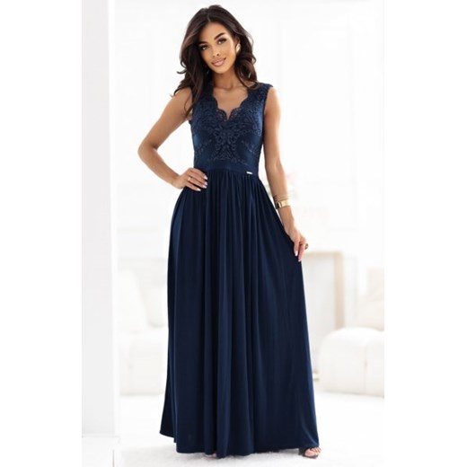 Numoco 215-6 LEA długa elegancka suknia maxi z koronkową górą i rozcięciem na nodze ze sklepu intimiti.pl w kategorii Sukienki - zdjęcie 187870168