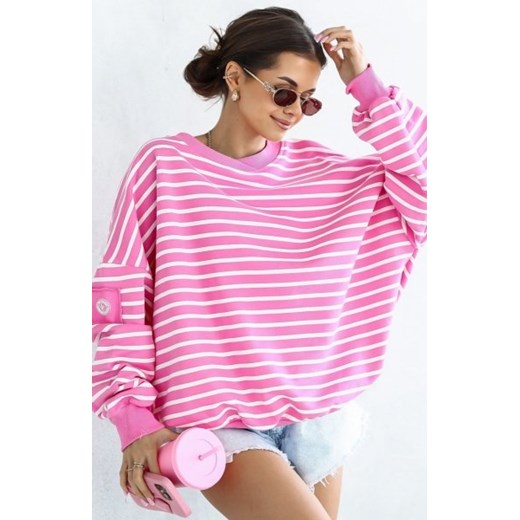 Oversizowa bluza damska w paski różowy Flowy ze sklepu intimiti.pl w kategorii Bluzy damskie - zdjęcie 187870309
