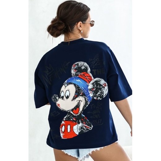 Oversizowy t-shirt damski Myszka Nothing granatowy ze sklepu intimiti.pl w kategorii Bluzki damskie - zdjęcie 187870395