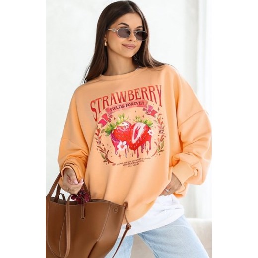 Oversizowa bluza damska Strawberry brzoskwinia ze sklepu intimiti.pl w kategorii Bluzy damskie - zdjęcie 187870666