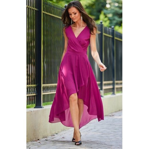 Szyfonowa sukienka z asymetrycznym przodem 0294 różowa ze sklepu intimiti.pl w kategorii Sukienki - zdjęcie 187870717