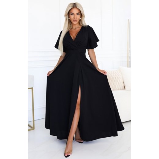 Numoco 581-7 JENNIFER długa suknia z rozcięciem na nogę, rękawkiem i dekoltem ze sklepu intimiti.pl w kategorii Sukienki - zdjęcie 187871088