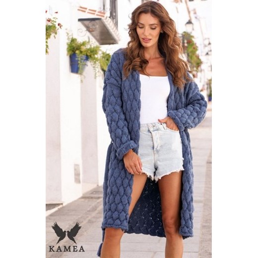 Kamea Bianka wełniany sweter z wiązaniem niebieski ze sklepu intimiti.pl w kategorii Swetry damskie - zdjęcie 187871097
