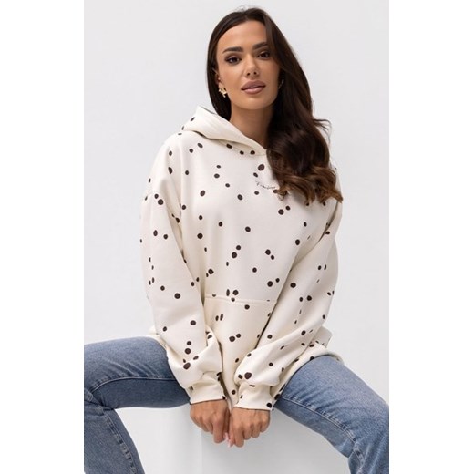 Oversizowa bluza damska z kapturem kropeczki śmietanka ze sklepu intimiti.pl w kategorii Bluzy damskie - zdjęcie 187871305