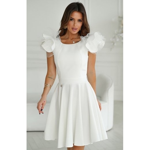 Rozkloszowana sukienka z tiulowymi rękawami ecru ze sklepu intimiti.pl w kategorii Sukienki - zdjęcie 187871426