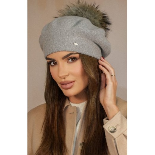 Kamea Fuji zimowy beret z pomponem szary ze sklepu intimiti.pl w kategorii Berety damskie - zdjęcie 187871768