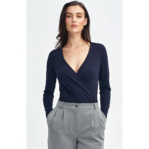 Bluzka body z kopertowym dekoltem granatowa ze sklepu intimiti.pl w kategorii Bluzki damskie - zdjęcie 187872676