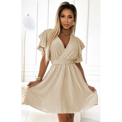 Numoco 586-1 kobieca sukienka z kopertowym dekoltem, rękawkiem i paskiem ze sklepu intimiti.pl w kategorii Sukienki - zdjęcie 187872769