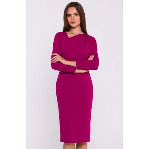 Stylove S376 sukienka ołówkowa z asymetrycznym dekoltem bordowa ze sklepu intimiti.pl w kategorii Sukienki - zdjęcie 187872819