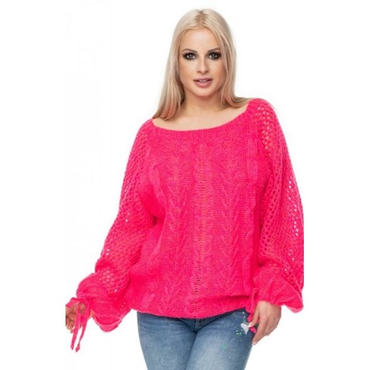 *Oversizowy sweter damski z wiązaniami różowy 30061 ze sklepu intimiti.pl w kategorii Swetry damskie - zdjęcie 187873009
