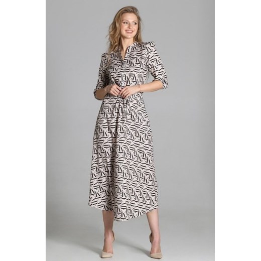 Długa sukienka z rękawem 3/4 i troczkiem literki jasne SUK205 ze sklepu intimiti.pl w kategorii Sukienki - zdjęcie 187873196