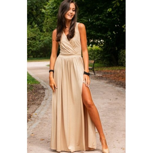 Wieczorowa sukienka z brokatem beżowa 224 ze sklepu intimiti.pl w kategorii Sukienki - zdjęcie 187873546