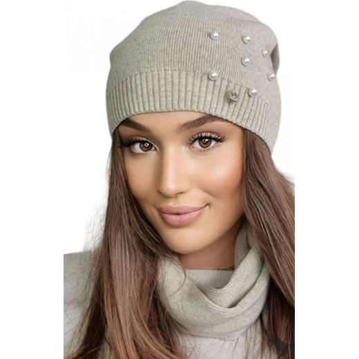 Kamea Kalcyt czapka z perełkami beżowa ze sklepu intimiti.pl w kategorii Czapki zimowe damskie - zdjęcie 187873598