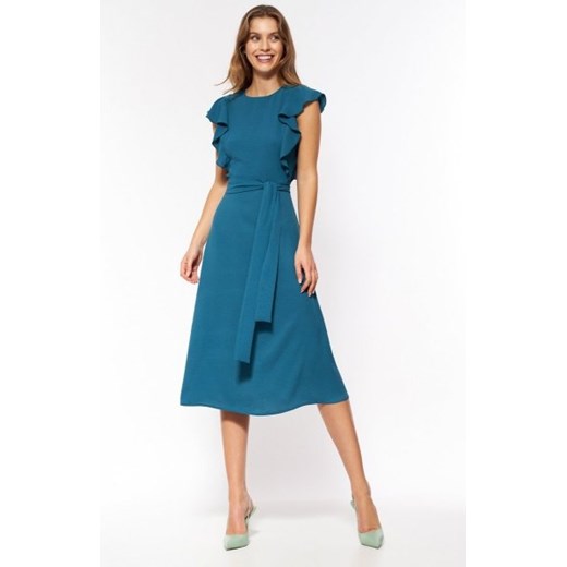 Morska midi sukienka z falbanami S201 ze sklepu intimiti.pl w kategorii Sukienki - zdjęcie 187873618