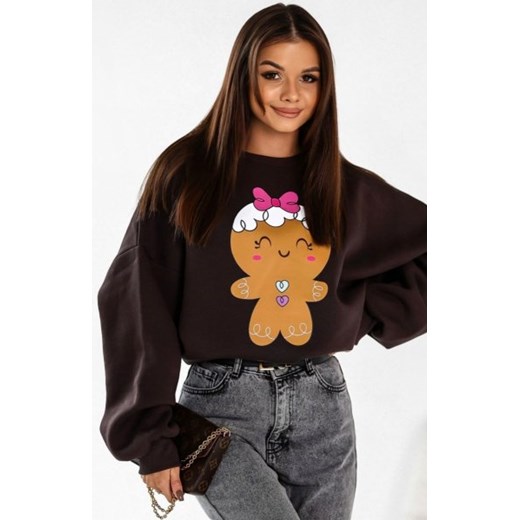 Świąteczna bluza damska ciasteczko brązowa ze sklepu intimiti.pl w kategorii Bluzy damskie - zdjęcie 187873706