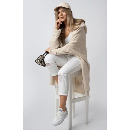 Osher asymetryczny kardigan damski z kapturem crem ze sklepu intimiti.pl w kategorii Swetry damskie - zdjęcie 187874035