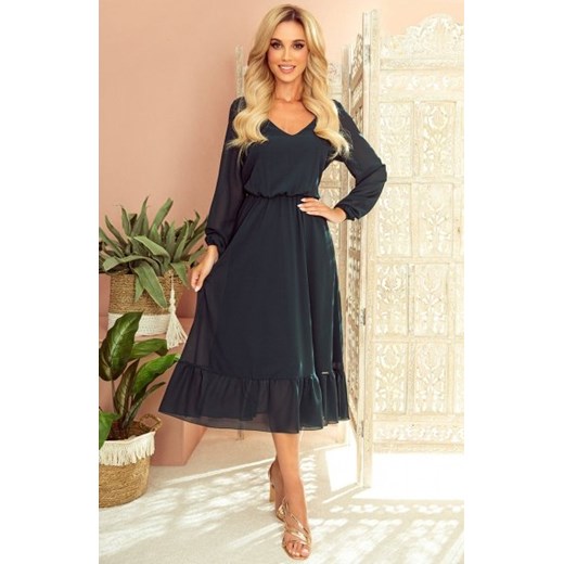 Numoco 304-2 szyfonowa sukienka midi z dekoltem i falbanką ze sklepu intimiti.pl w kategorii Sukienki - zdjęcie 187874205