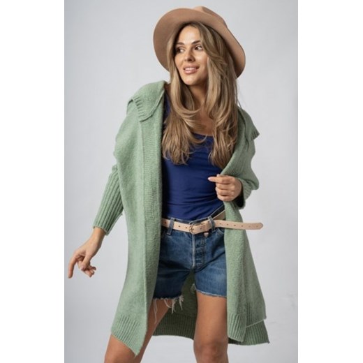 Osher asymetryczny kardigan damski z kapturem oliwka ze sklepu intimiti.pl w kategorii Swetry damskie - zdjęcie 187874319