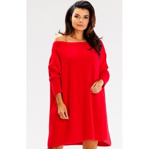 Awama A618 oversizowa sukienka sweterkowa czerwona ze sklepu intimiti.pl w kategorii Sukienki - zdjęcie 187874358