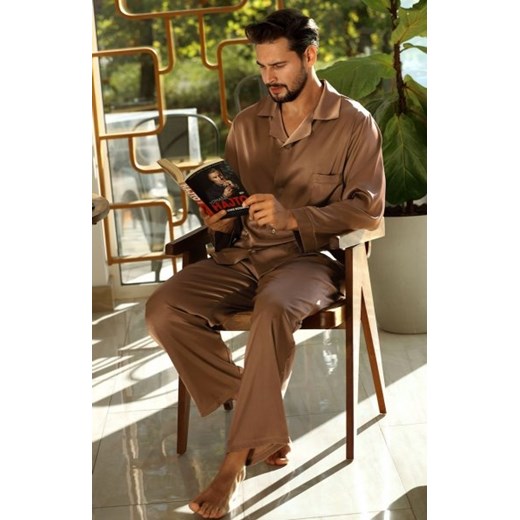 Dkaren Lukas satynowa piżama męska brązowa ze sklepu intimiti.pl w kategorii Piżamy męskie - zdjęcie 187874417