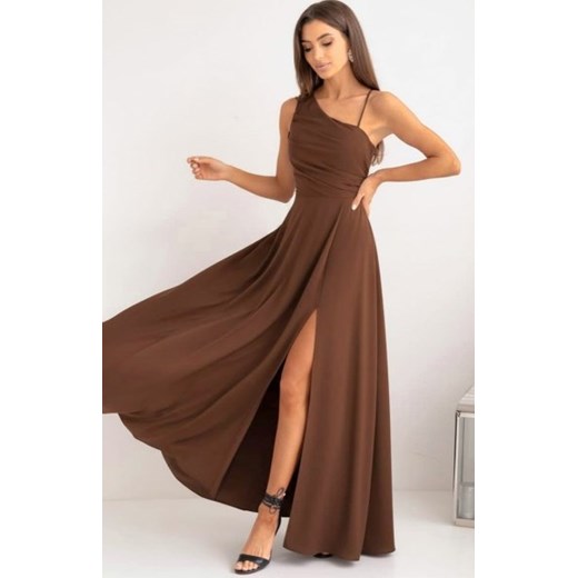 Duet Monako asymetryczna długa sukienka z wiązaniem czekolada ze sklepu intimiti.pl w kategorii Sukienki - zdjęcie 187874487