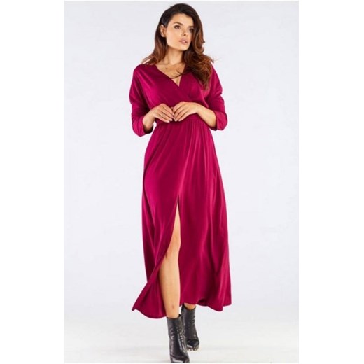 Awama bordowa maxi sukienka z rozcięciem A454 ze sklepu intimiti.pl w kategorii Sukienki - zdjęcie 187874497