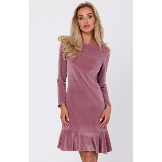 Moe M765 welurowa sukienka z falbanką brudny róż ze sklepu intimiti.pl w kategorii Sukienki - zdjęcie 187874915