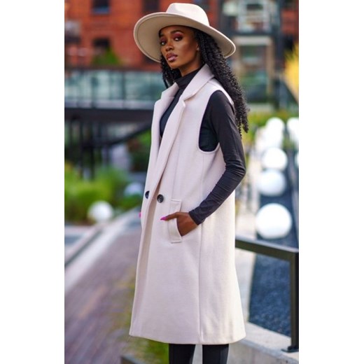 Długa kamizelka damska jasno beżowa ze sklepu intimiti.pl w kategorii Kamizelki damskie - zdjęcie 187876515