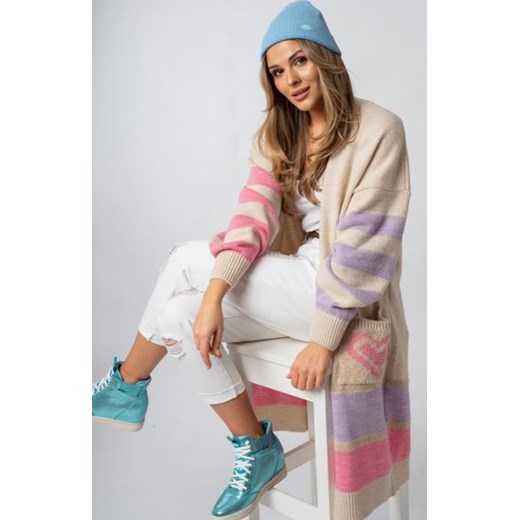 Kolorowy oversizowy długi kardigan Carrie beżowy ze sklepu intimiti.pl w kategorii Swetry damskie - zdjęcie 187876746