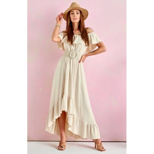 Asymetryczna sukienka hiszpanka beżowa 0334 ze sklepu intimiti.pl w kategorii Sukienki - zdjęcie 187876786