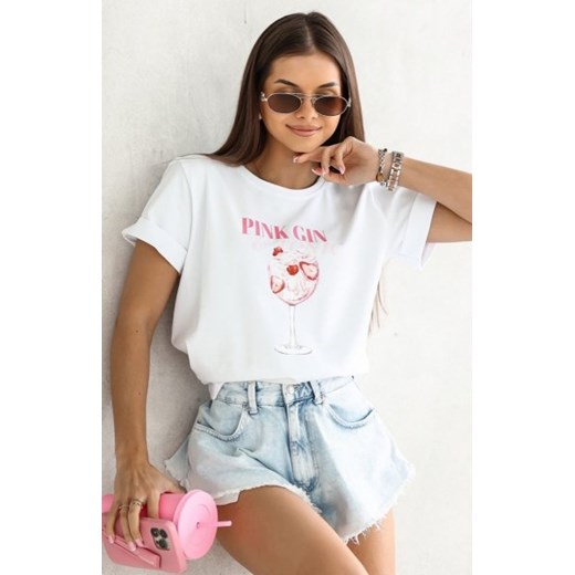 T-Shirt z krótkim rękawem Pink Gin biały ze sklepu intimiti.pl w kategorii Bluzki damskie - zdjęcie 187877229