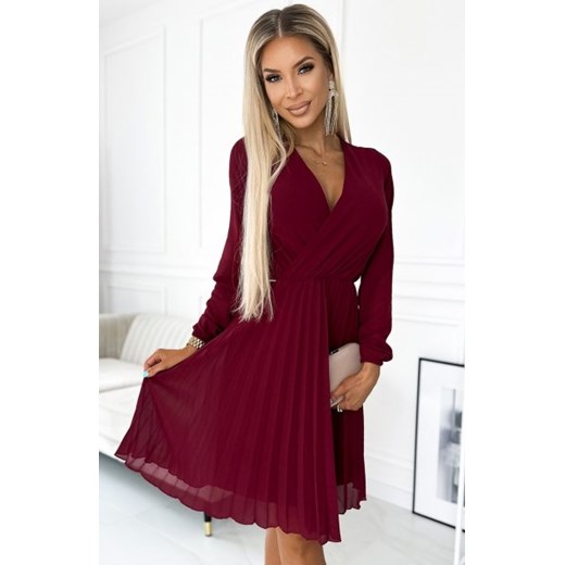 Numoco 313-15 ISABELLE plisowana sukienka z długim rękawem i dekoltem ze sklepu intimiti.pl w kategorii Sukienki - zdjęcie 187877318