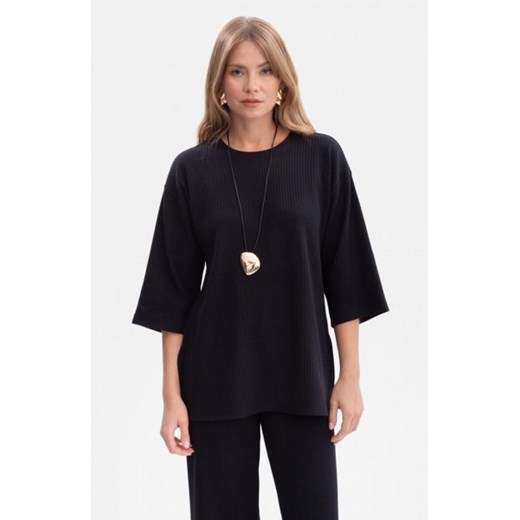 Bewear B301 bluzka z dzianiny prążkowanej czarna ze sklepu intimiti.pl w kategorii Bluzki damskie - zdjęcie 187877377