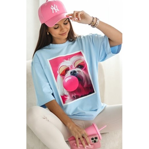 Oversizowy t-shirt Maltańczyk okulary błękitny ze sklepu intimiti.pl w kategorii Bluzki damskie - zdjęcie 187877378