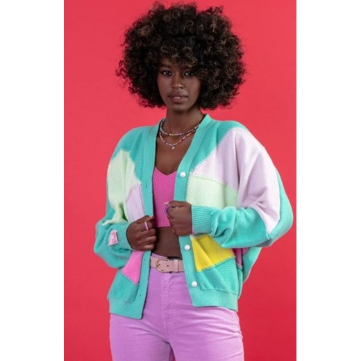 Fobya F1645 kolorowy kardigan miętowy ze sklepu intimiti.pl w kategorii Swetry damskie - zdjęcie 187877448
