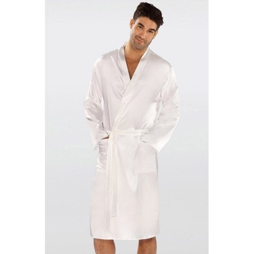 Dkaren Christian satynowy szlafrok męski ecru ze sklepu intimiti.pl w kategorii Szlafroki męskie - zdjęcie 187878106