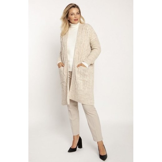 MKM PA008 swetrowy płaszcz beżowy ze sklepu intimiti.pl w kategorii Swetry damskie - zdjęcie 187878189