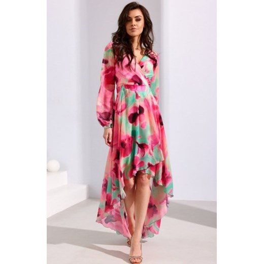 Asymetryczna maxi sukienka szyfonowa w różowe kwiaty ze sklepu intimiti.pl w kategorii Sukienki - zdjęcie 187878639