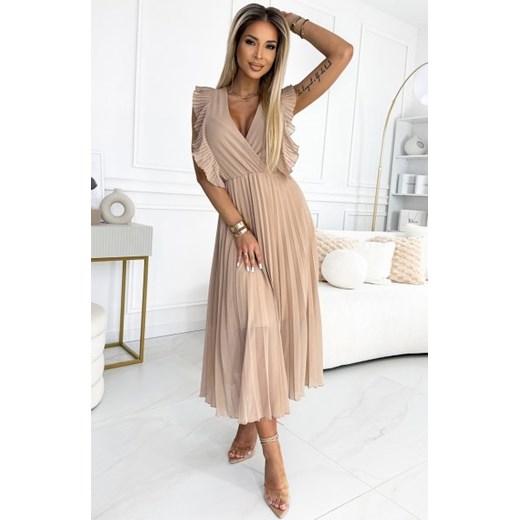 Numoco 315-6 EMILY plisowana sukienka z falbankami na ramionach i dekoltem ze sklepu intimiti.pl w kategorii Sukienki - zdjęcie 187878847