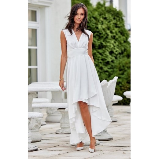 Asymetryczna satynowa sukienka maxi ecru ze sklepu intimiti.pl w kategorii Sukienki - zdjęcie 187878895