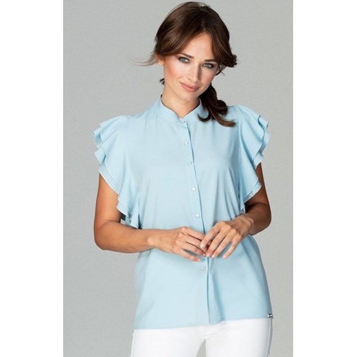 Efektowna bluzka z falbankami błękitna K482 ze sklepu intimiti.pl w kategorii Bluzki damskie - zdjęcie 187879276
